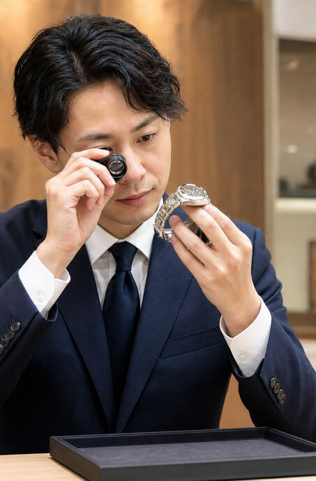腕時計を査定するスタッフ