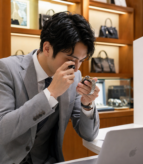 腕時計の価値を見極めるスタッフ