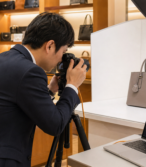 商品写真を撮影して情報発信するスタッフ