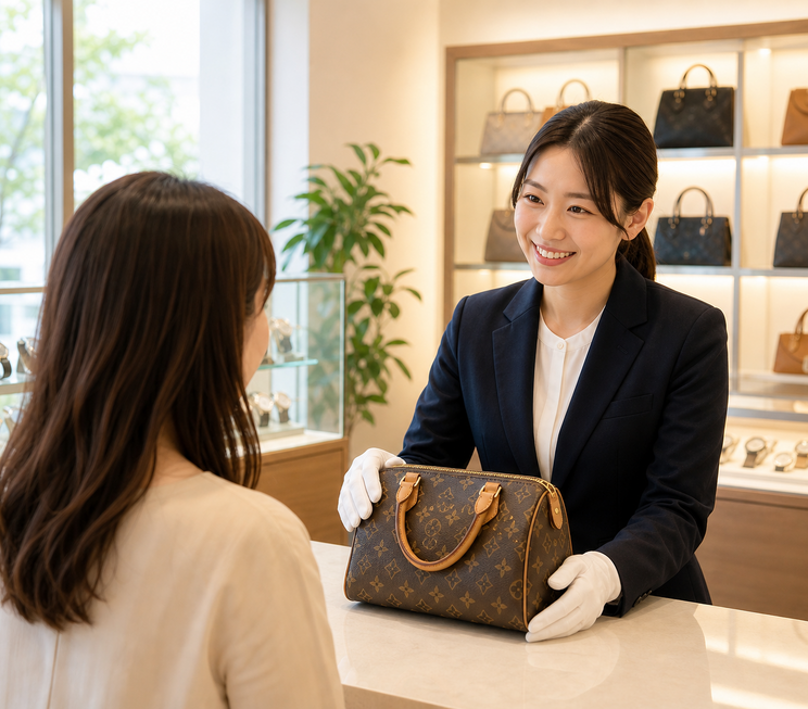 店舗で査定をご案内するスタッフ